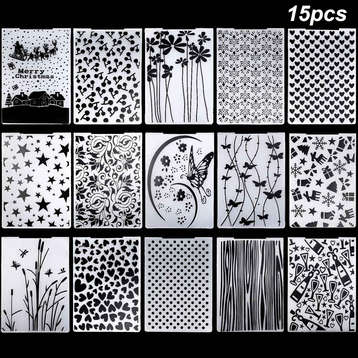 15 Pieces Embossing Folders 5.7 x 4.2 Inch Plastic Template Cards Christmas for Making Paper Cards Photo Album Wedding Decoration Scrapbooking Crafts