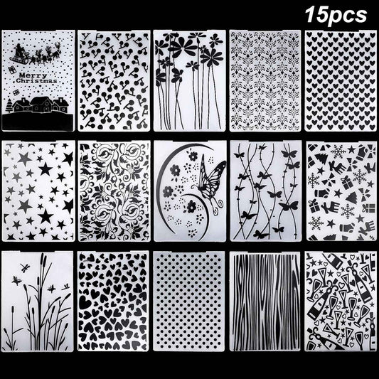 15 Pieces Embossing Folders 5.7 x 4.2 Inch Plastic Template Cards Christmas for Making Paper Cards Photo Album Wedding Decoration Scrapbooking Crafts