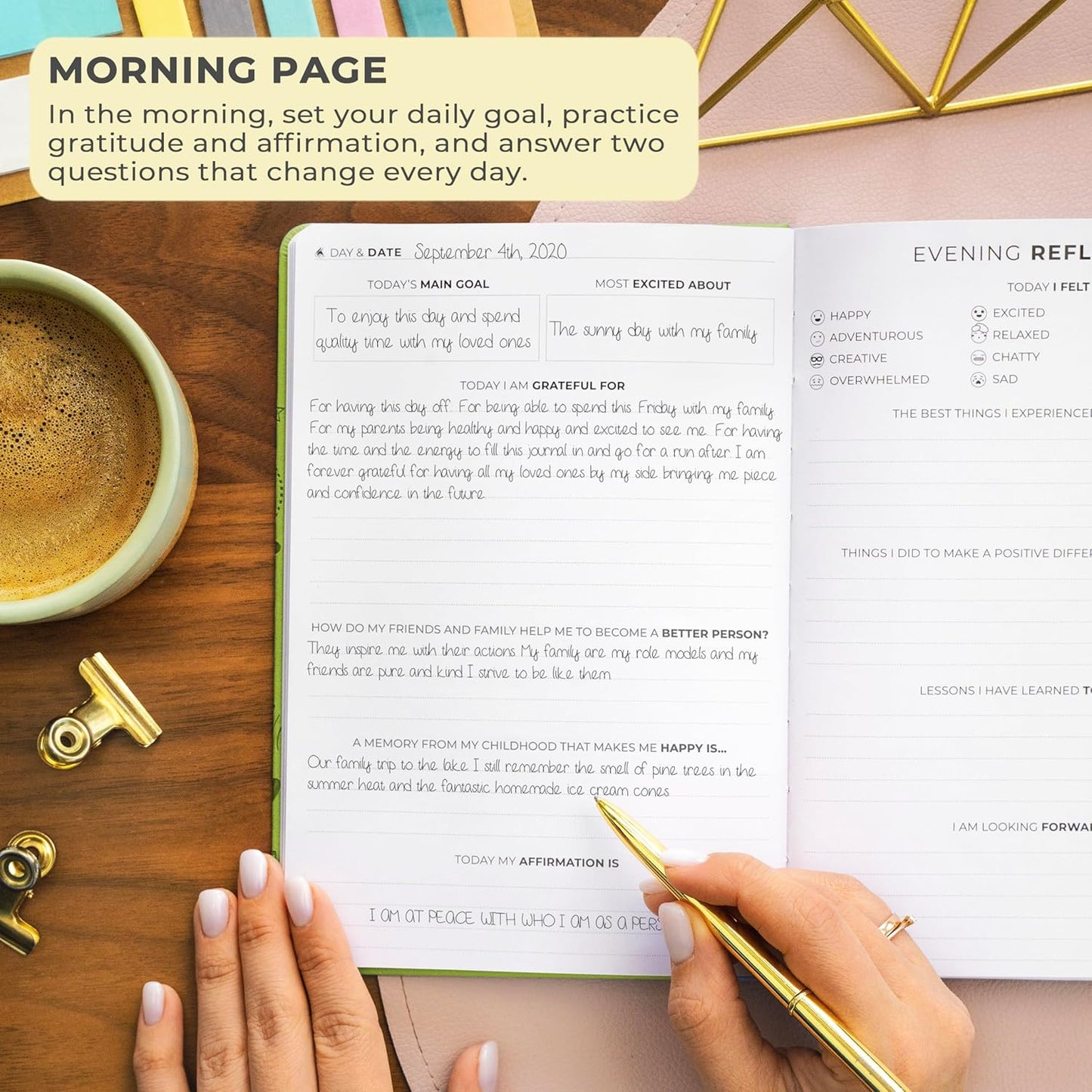 Clever Fox Gratitude Journal – Happiness, Positivity & Affirmation Daily Journal – Inspirational Daily Notebook – 3 Months, A5 (Spring Green)