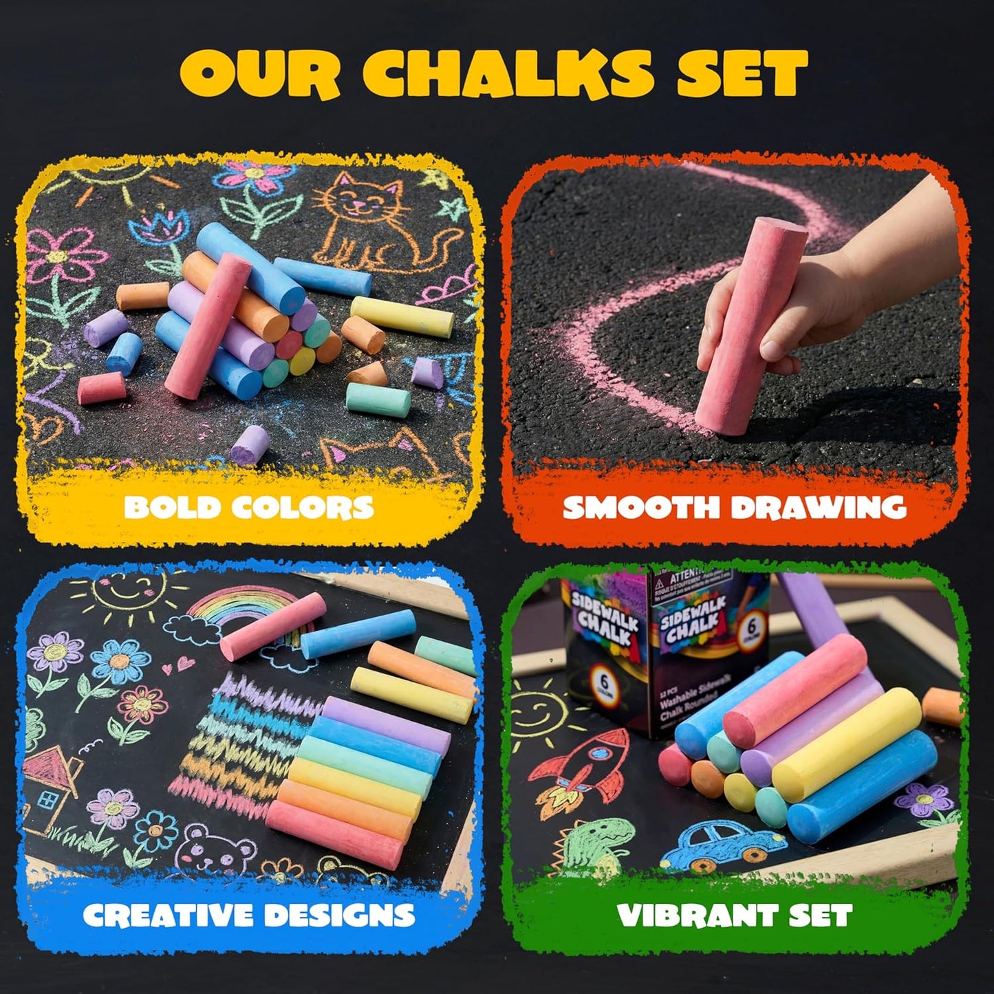 JOYIN 12 PCS Washable Sidewalk Chalks Set Non-Toxic Jumbo Chalk for Schools, Outdoor Art Play, Paint on Chalkboard, Blackboard and Playground (6 Colors)