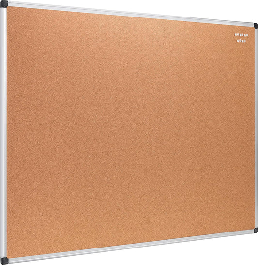 Amazon Basics Rectangular Bulletin Board, Cork Board for Wall, Vision Board for Classroom and Office, Aluminum Frame, 35" x 47", Brown - Lumora Desk