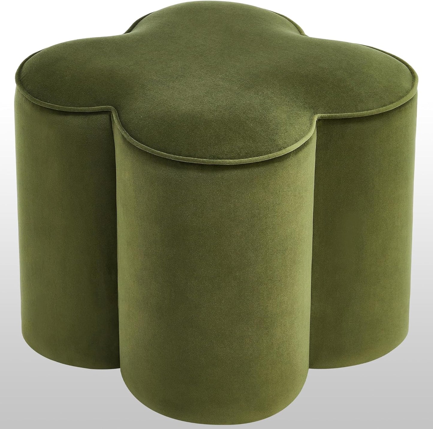 Zesthouse Flower Pouf Ottoman Foot Rest, Velvet Fabric Poofy Ottoman Footstool for Couch, Modern Living Room Stool Seat, Cute Square Vanity Stool for Bedroom Dorm, Green