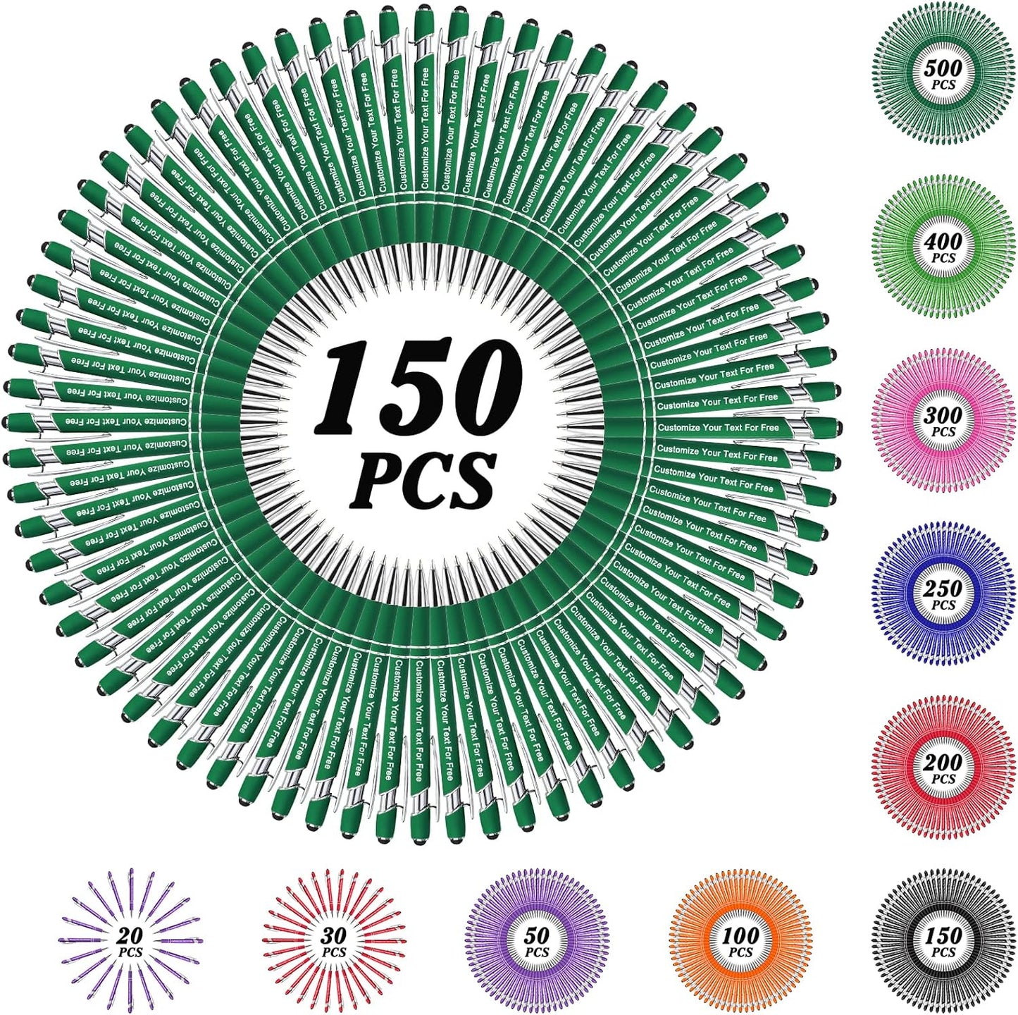 Max 500 Pcs Personalized Pens Bulk, Custom Pens with Free Engraving, Customized Stylus Tip Ballpoint Pen with Your Name Massage Text for School Office Business Graduation Anniversaries-150 Packs