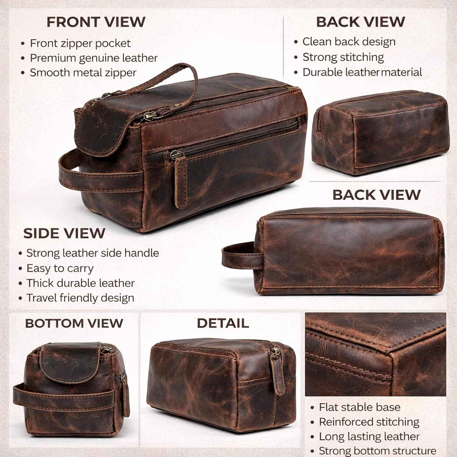 cuero Genuine Buffalo Leather Unisex Toiletry Bag Travel Leather Dopp Kit Made With High Class Buffalo Leather