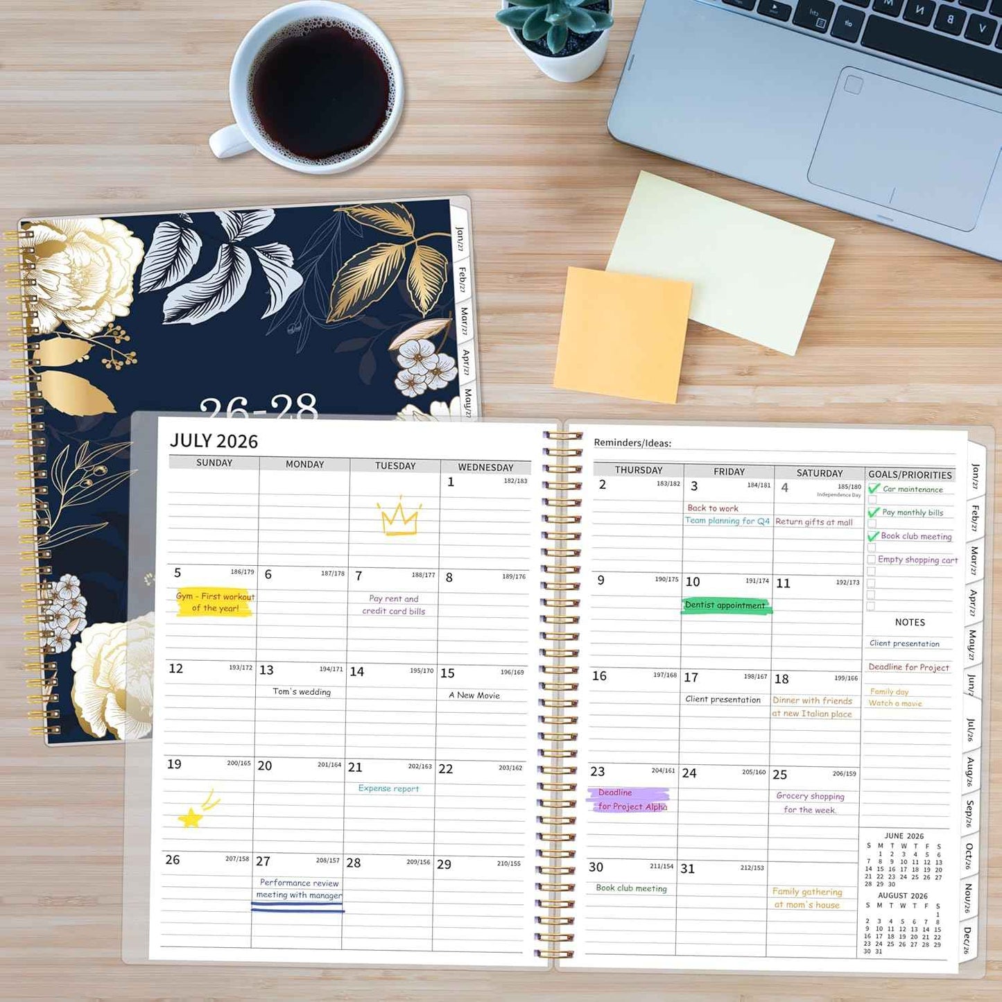 2026-2028 Monthly Planner, 2 Year Calendar Planner, Jul 2026 - Jun 2028, 8.5’’ x 11’’, Large Spiral Agenda, 24 Months, with Tabs ＆Pocket, Flexible Cover, Organizer for Office Home School, Black