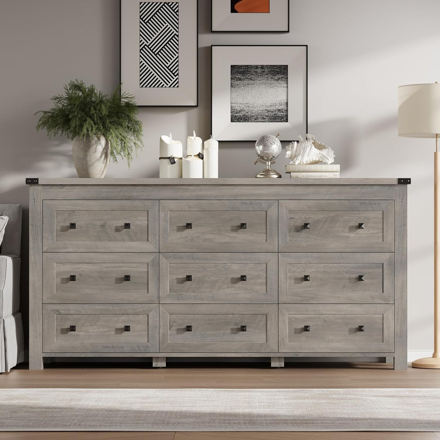 9-Drawer Dresser, Modern Wooden Storage Chest of Drawers, Dresser TV Stand, Wood Drawer Organizer with Metal Handles for Bedroom, Living Room, Hallway