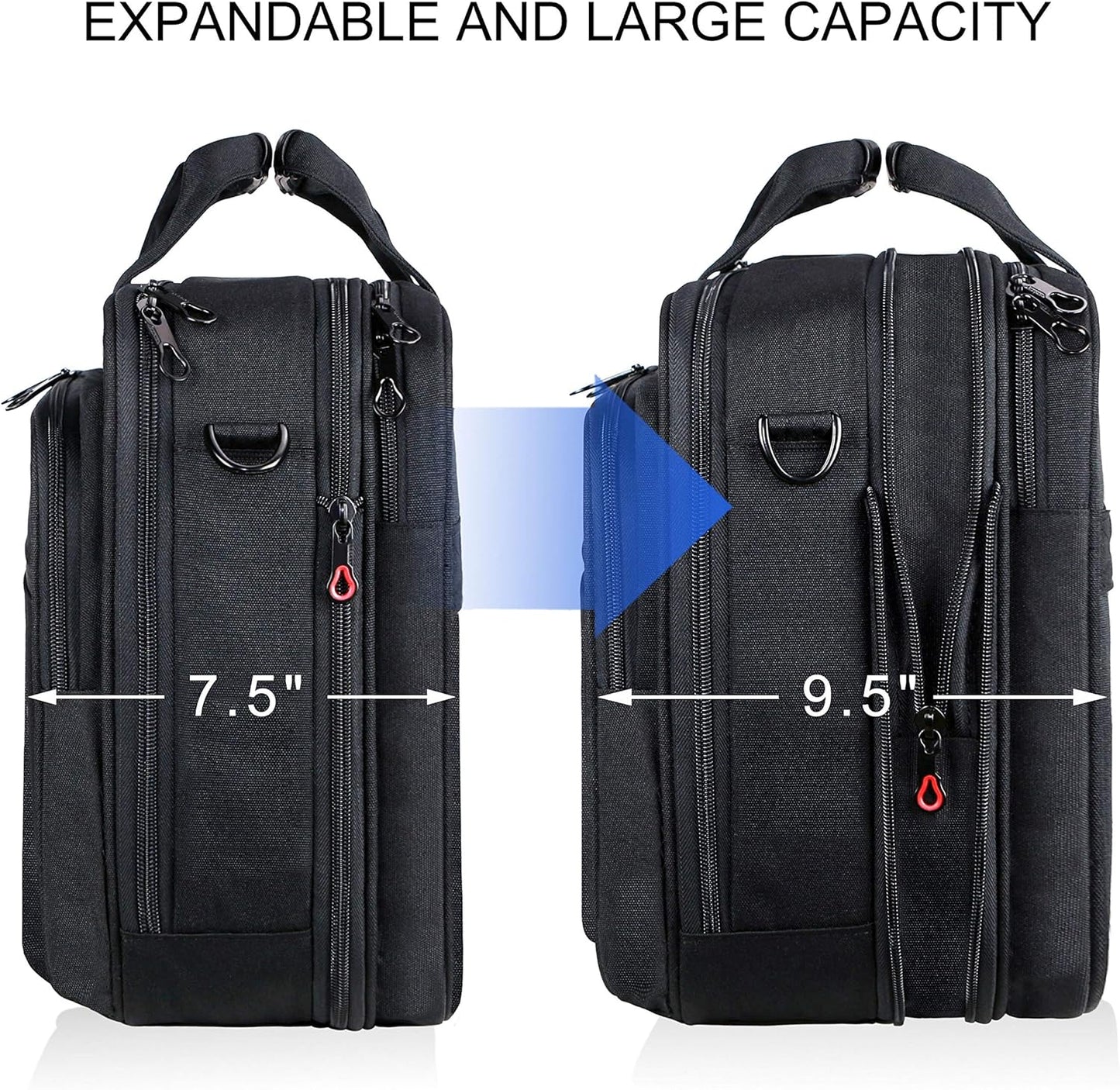 KROSER Laptop Bag Premium Laptop Briefcase Fits Up to 17.3 Inch Laptop Expandable Water-Repellent Shoulder Messenger Bag Computer Bag with RFID Pockets for Travel/Business/Men/Women-Black