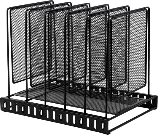 EASEPRES 5 Section Vertical Metal Mesh Desk File Organizer, Spacing Adjustable Upright Desktop Paper Mail Document Magazine Sorter Folder Holder for Workspace Office School Home, Black