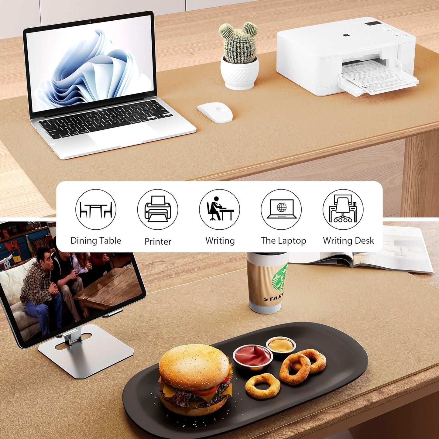 Aothia Dual-Sided Desk Pad - Leather Desk Mat, Natural Cork Desk Pad Protector, Large Mouse Pad for Desk, Waterproof Desk Blotter Pad, Desk Writing Pad for Office Work/Home, Apricot(37.8"x17")