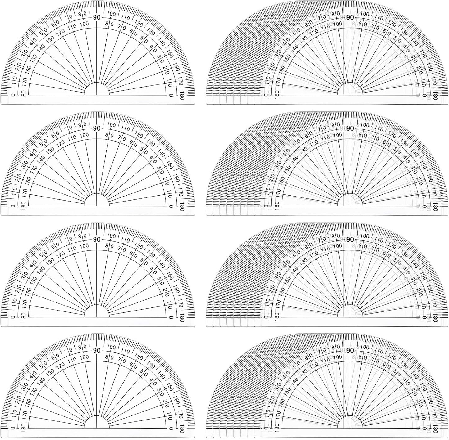 Zonon 200 Pcs 4 Inch Clear Plastic Protractor Bulk Math Protractors Set 180 Degrees Geometry Drafting Tools for Classroom Industry Office Back to School Supplies