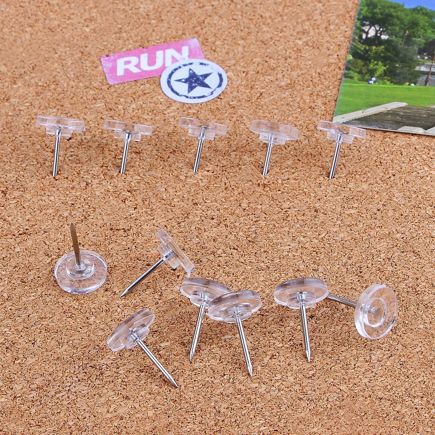Push Pins 400-count Flat Clear Thumb Tacks Steel Point and Plastic Head for Corkboard and Wooden Photo Wall