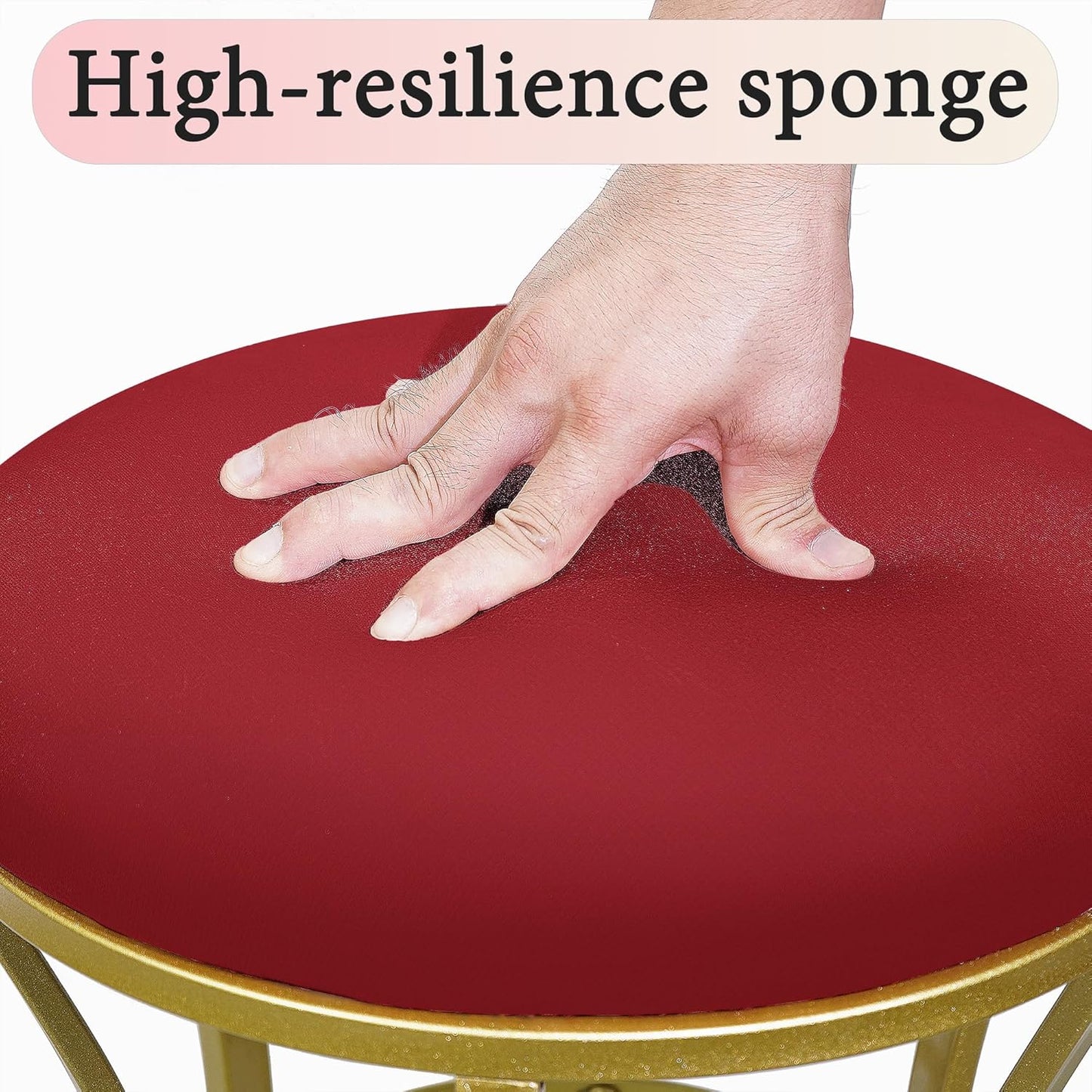 Velvet Round Vanity Stool,Red Velvet Footrest Ottoman Foot Stool Seat with Golden Metal Legs,Makeup Chair for Bathroom Vanity,Bedroom,Living Room