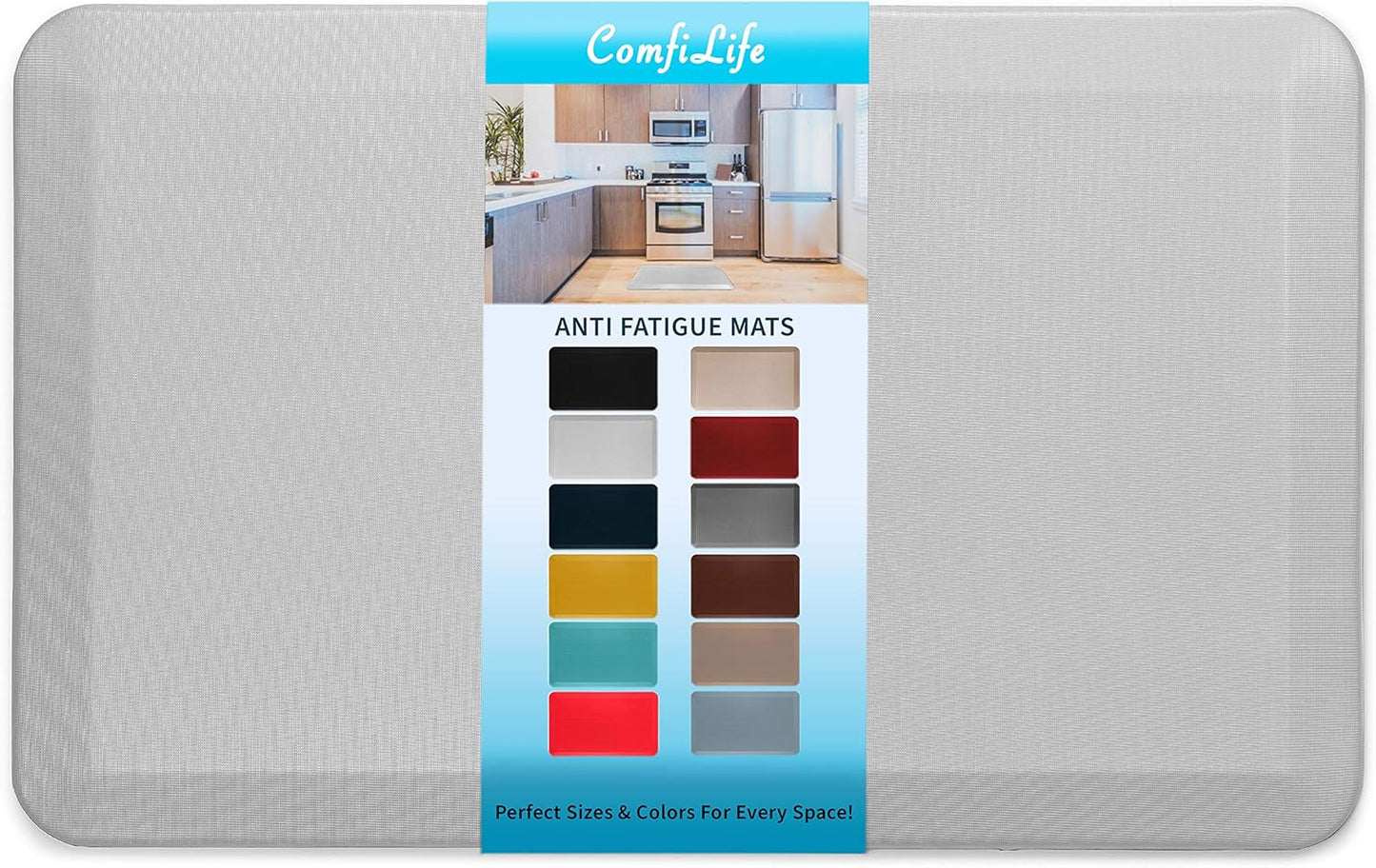 ComfiLife Anti Fatigue Floor Mat – 3/4 Inch Thick Kitchen Mats for Floor, Standing Desk Mat, Kitchen Rug – Comfort at Home, Office – Durable – Stain Resistant – Non-Slip Bottom (20" x 32", Silver)