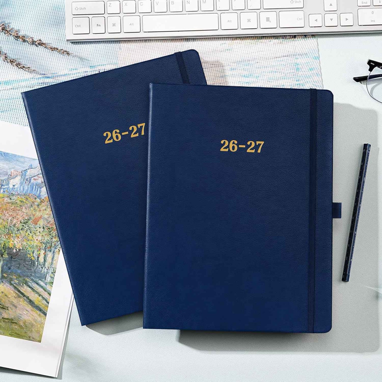 2026-2027 Planner - Planner 2026-2027, 8.5"x11", July 2026 - June 2027, Leather Calendar Weekly and Monthly Planner 26-27, Leather Hardcover, Pen Loop, Elastic Closure, Pocket - Navy
