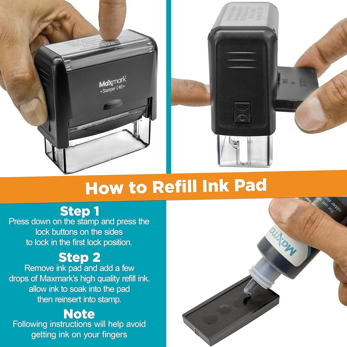 Custom Self Inking Rubber Stamp - Up to 3 Lines of Text - Choose from 15 Ink Colors - Small Size
