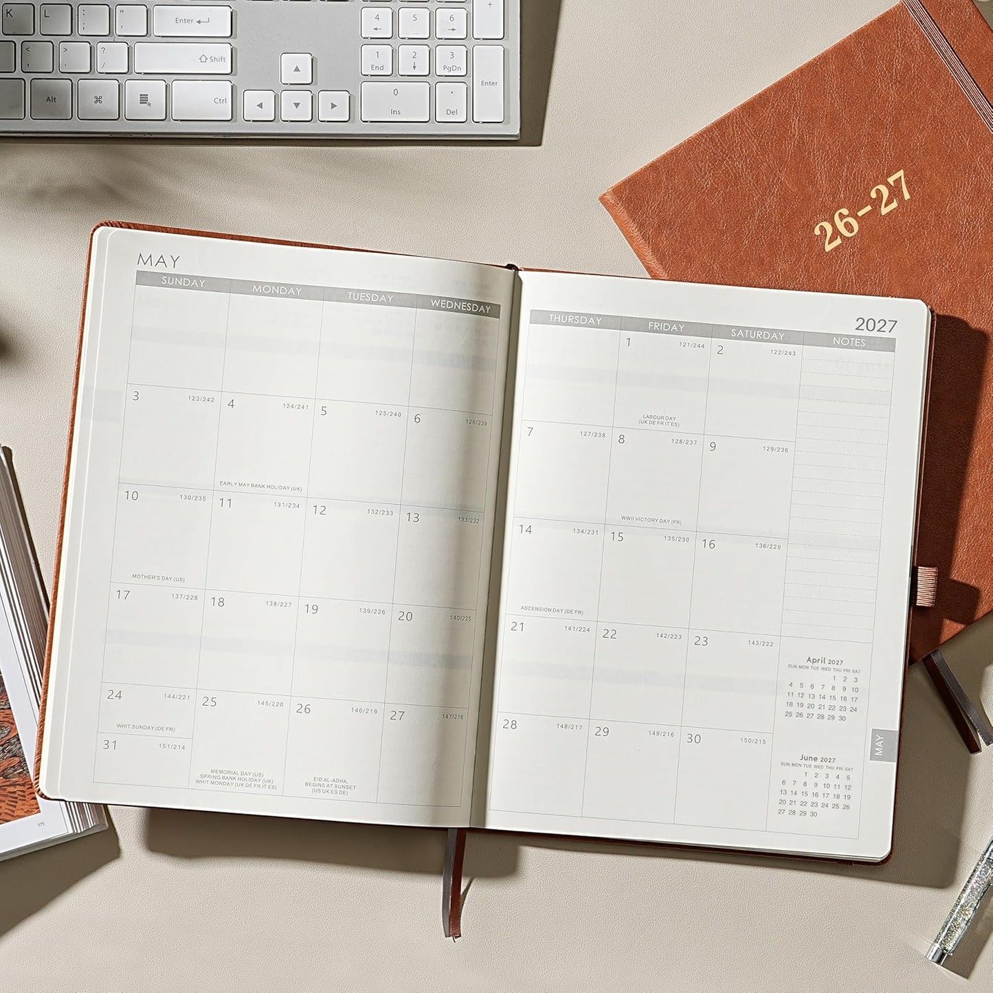 2026-2027 Planner - Academic Planner 2026-2027, July 2026 - June 2027, 9" x 11", Leather Planner Large, Monthly Weekly Planner with Pen Holder + Elastic Closure + Leather Hardcover + Bookmarks - Brown