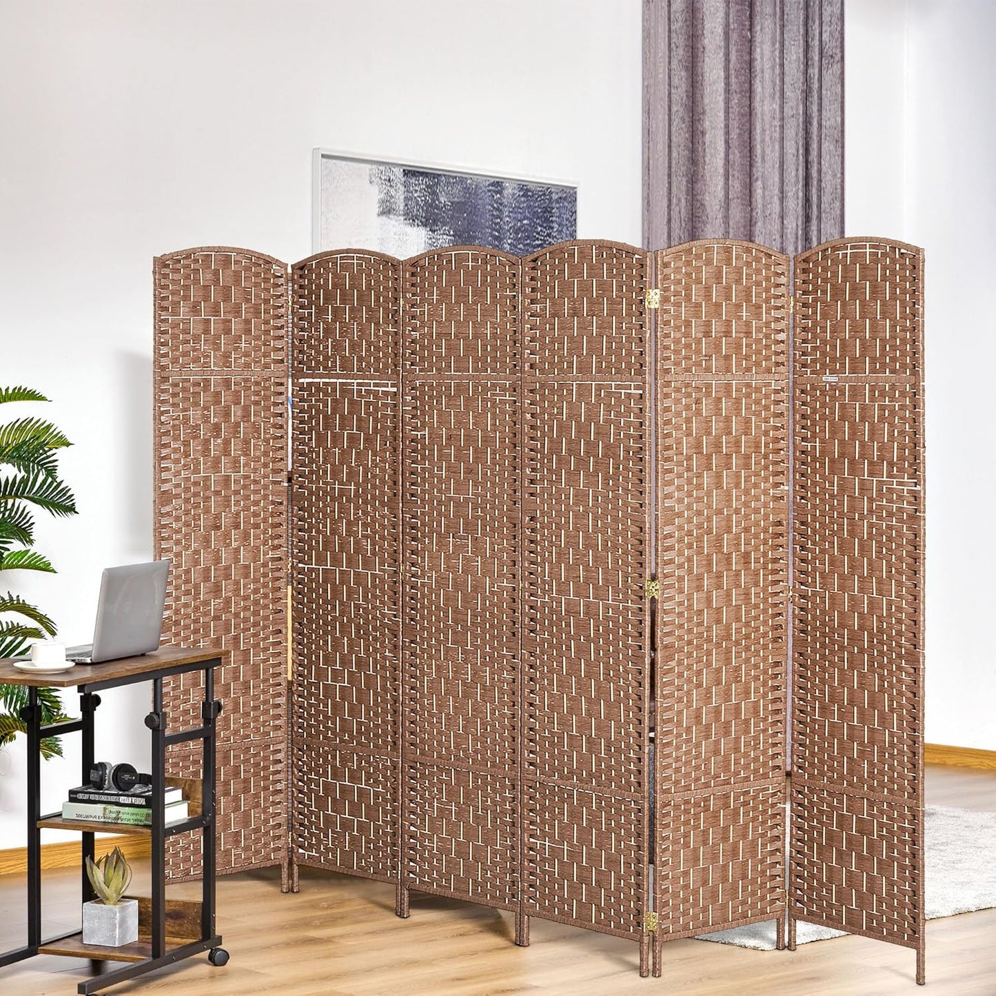 NicBex Room Divider 6 Panel Room Dividers with Woven Rattan Design Partition Room Dividers and Folding Privacy Screens 6 FT Wall Divider for Office,Room Separation,106.25"W x 0.75"D x 70.75"H, Natural - Lumora Desk