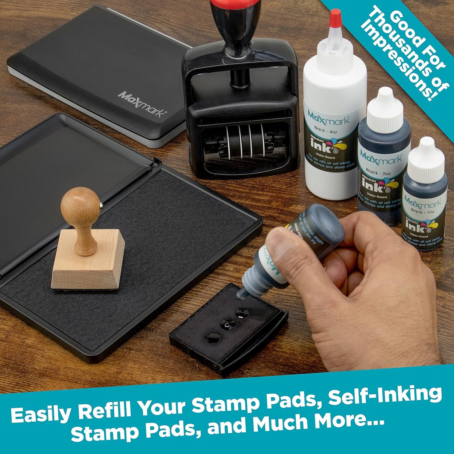 MaxMark Premium Refill Ink for self Inking Stamps and Stamp Pads, Crimson Red Color - 2 oz.