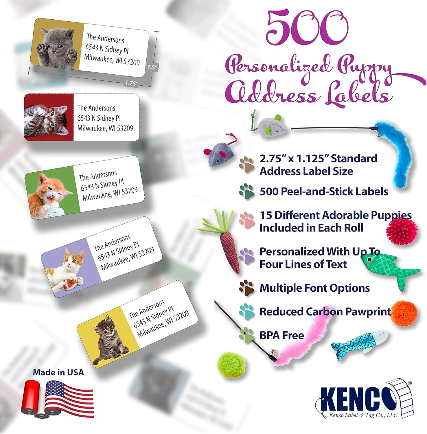 Customized Personalized Address Labels - Made in The USA by Kenco (500 Labels, Kittens) - Lumora Desk