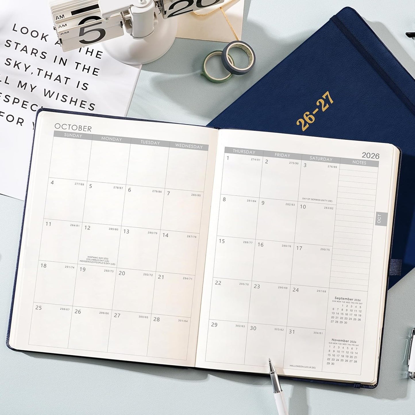 2026-2027 Planner - Planner 2026-2027, 8.5"x11", July 2026 - June 2027, Leather Calendar Weekly and Monthly Planner 26-27, Leather Hardcover, Pen Loop, Elastic Closure, Pocket - Navy