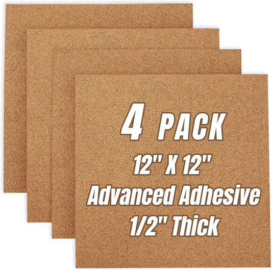 Cork Board Tiles 12"x12" - 1/2" Thick 4 Pack Cork Board Square Bulletin Boards Self Adhesive Corkboards for Walls Pin Boards Corkboards for Office Home School Decor - Lumora Desk