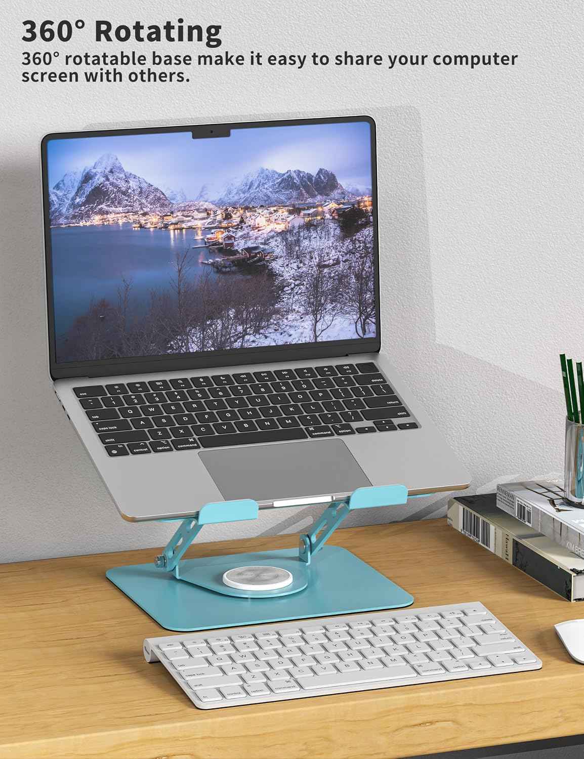 ALASHI Laptop Stand for Desk with 360° Rotating Base, Multi-Angle Adjustable Laptop Stands, Foldable Laptop Riser Compatible with 10 to 15.6 Inches PC Computer, Blue