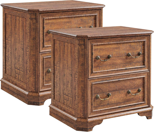 T4TREAM 2 Drawer File Cabinet Set of 2, 30" Wide Wooden Extended Desktop, Farmhouse Filing Cabinet with Smooth Rails, Holds Letter/Legal/A4, Hexagonal Design & Framed Drawer Fronts, Reclaimed Barnwood