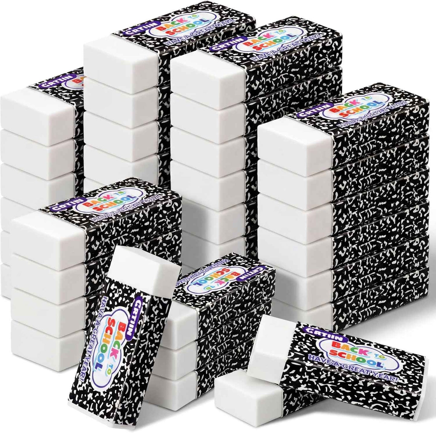 Crtiin 100 Pack Back to School Erasers Bulk End of Year Gifts from Teacher Small White Erasers End of Year Gifts for Students School Classroom Office Graduation Supplies