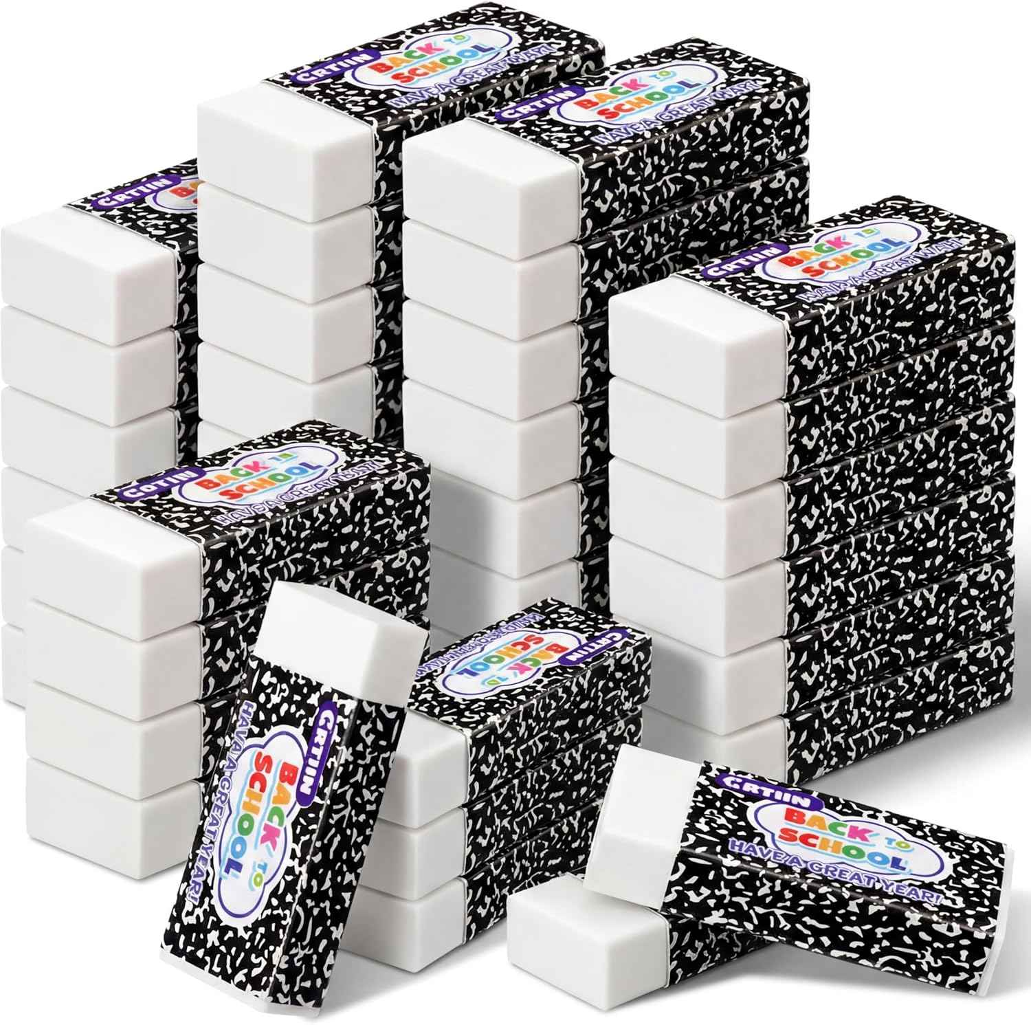 Crtiin 100 Pack Back to School Erasers Bulk End of Year Gifts from Teacher Small White Erasers End of Year Gifts for Students School Classroom Office Graduation Supplies