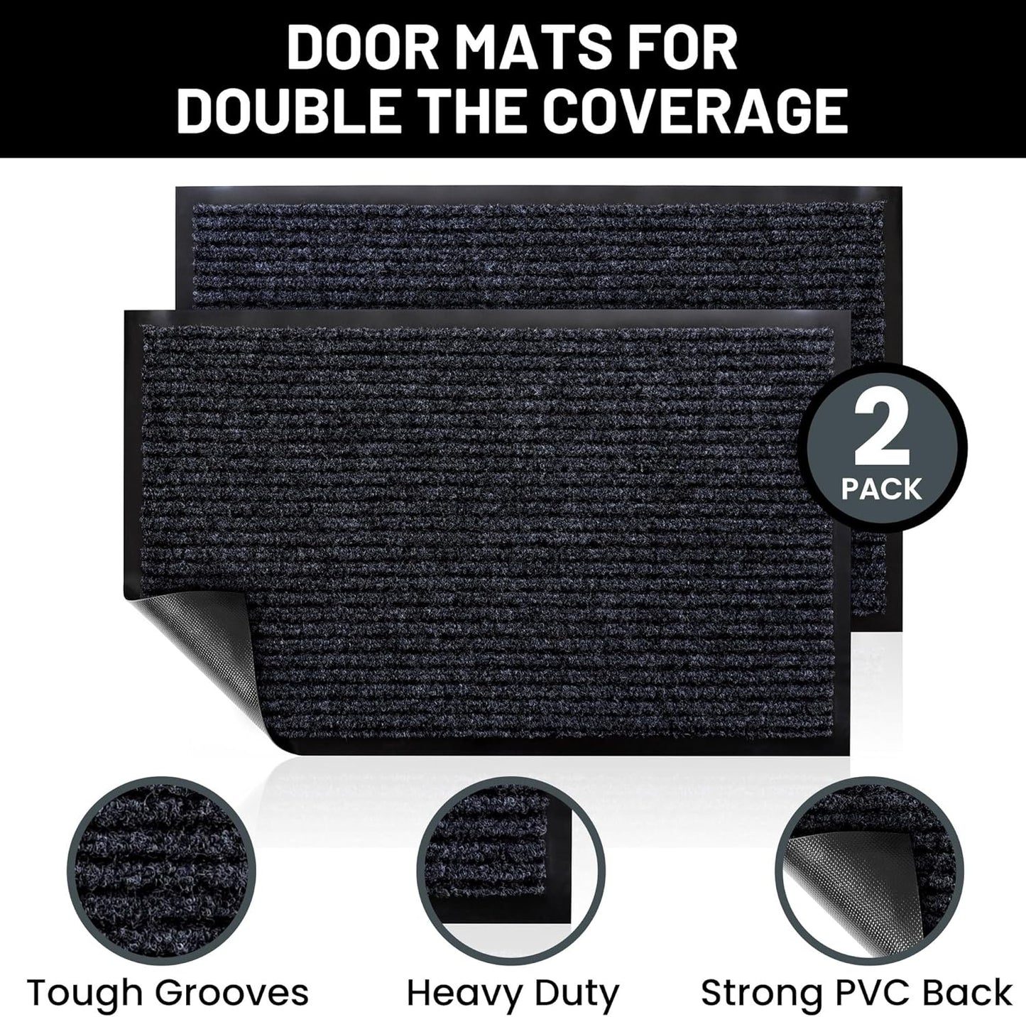 Sierra Concepts Front Door Mat Welcome Floor Mats - Entryway Indoor Outdoor Entrance Doormat, Patio, Porch, Muddy Shoe, Inside Outside Low Profile, 30x17 inches, 2-Pack Gray