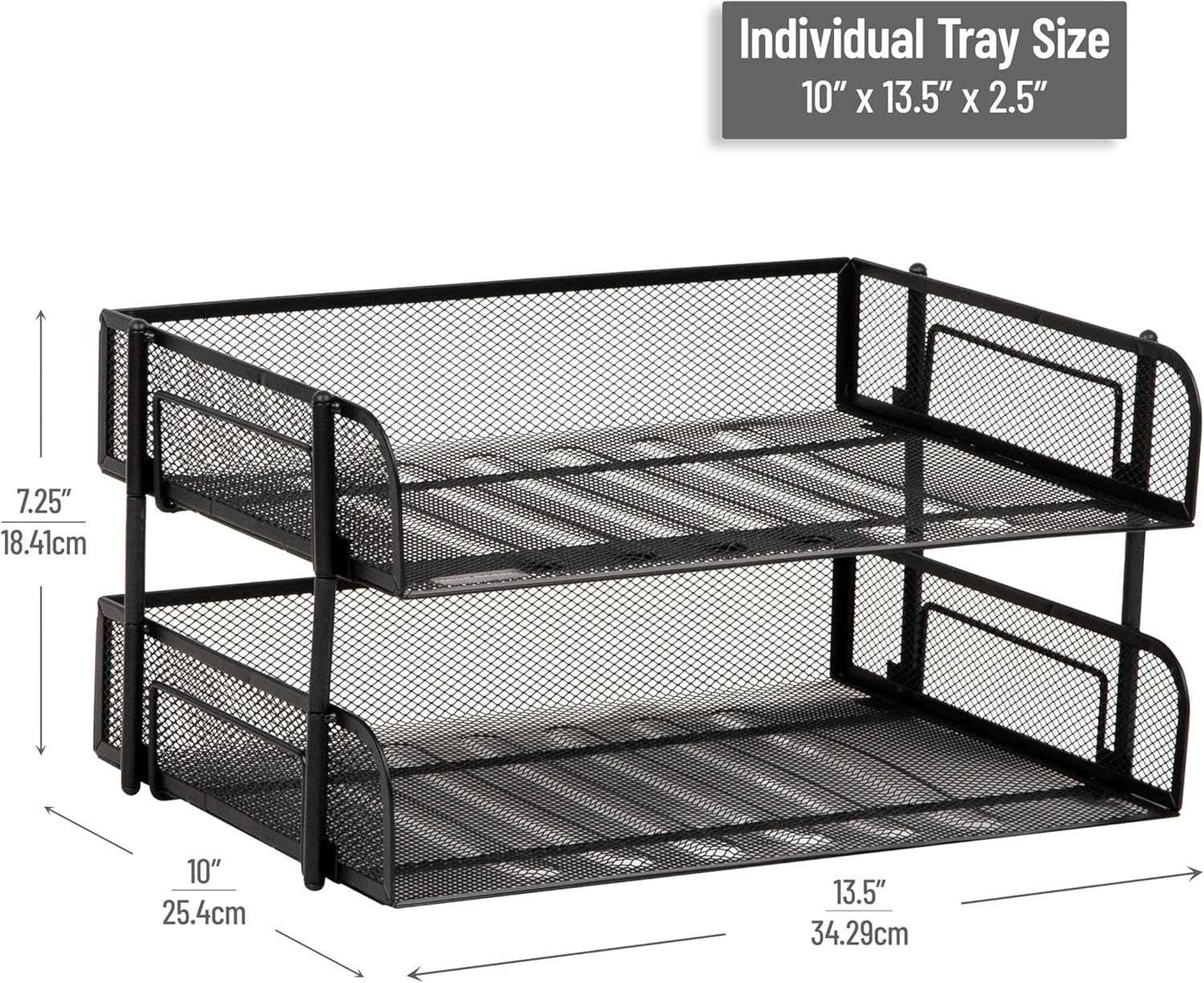 Mind Reader 2-Tier Stackable Paper Tray, Desktop Organizer for Letter-Size Documents, Office File Storage, Metal Mesh, Set of 2, Black