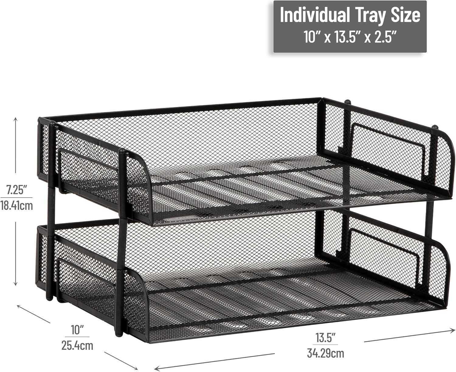 Mind Reader 2-Tier Stackable Paper Tray, Desktop Organizer for Letter-Size Documents, Office File Storage, Metal Mesh, Set of 2, Black