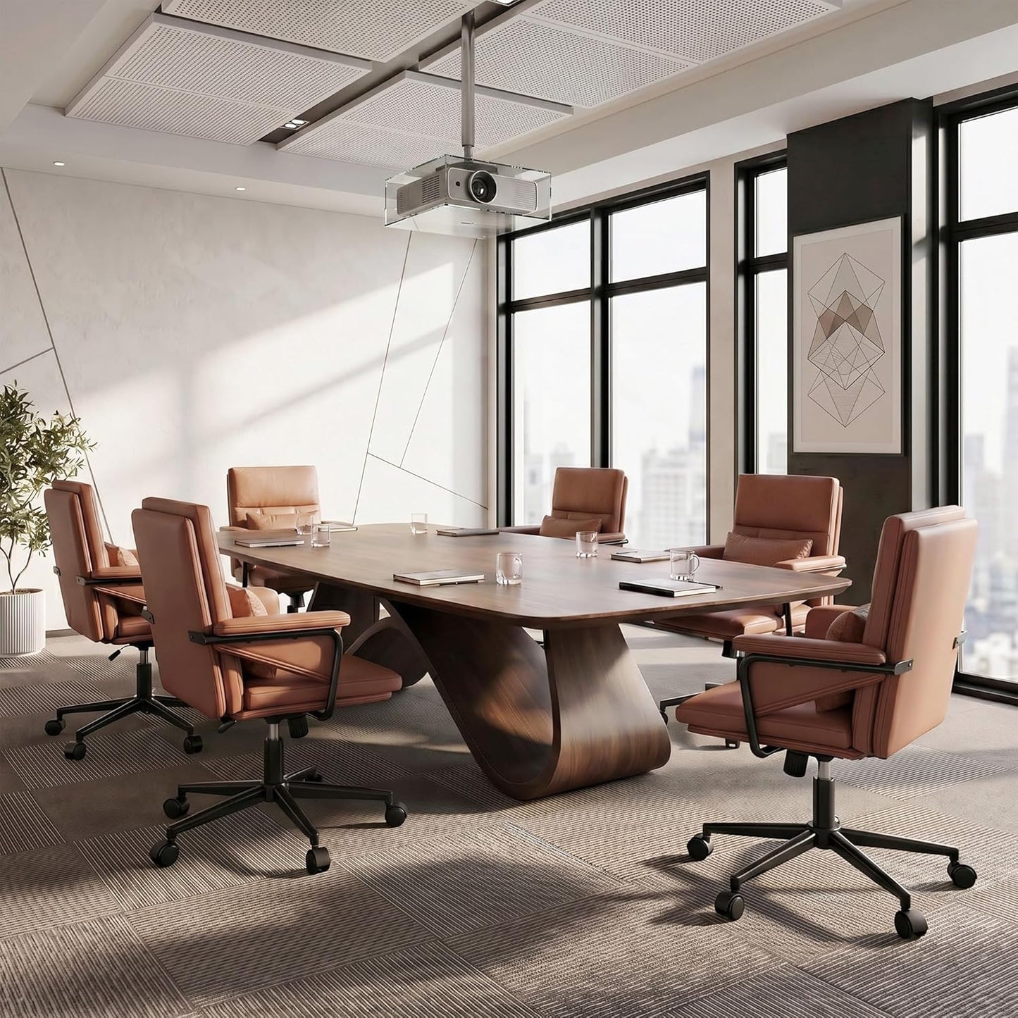 Leather Office Chair, Mid Back Ergonomic Desk Chair with Lumbar Support, Modern Computer Chair with Padded Armrest &Wheels, Height Adjustable Swivel Chair with Tilt Lock (Brown)