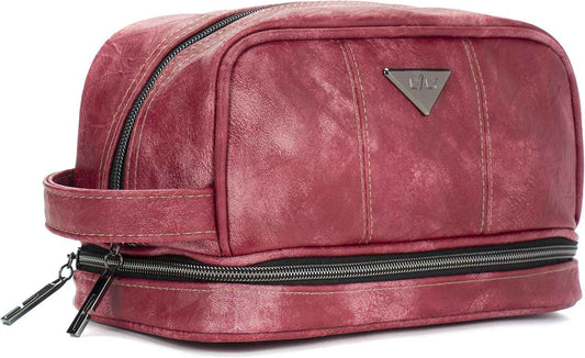 LVLY Toiletry Travel Bag for Men - Large Leather Dopp Kit - Mens Toiletries Bathroom Organizer (Red)