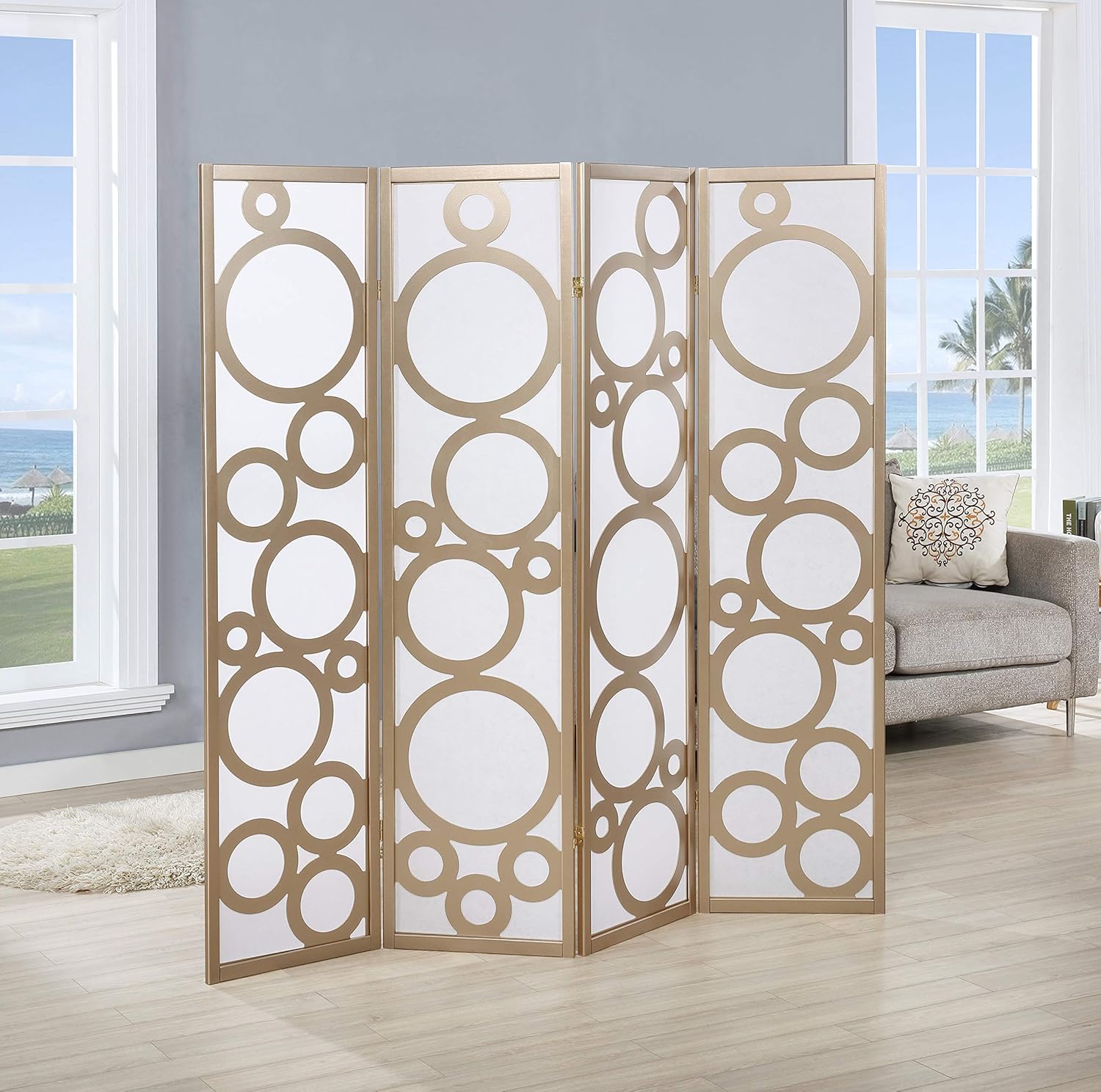 NicBex Room Divider 4 Panel Room Dividers with Circle Pattern Partition Room Dividers and Folding Privacy Screens Wall Divider for Home, Office, Room Separation,70" W x 1" D x 70" H, Gold - Lumora Desk