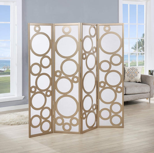 NicBex Room Divider 4 Panel Room Dividers with Circle Pattern Partition Room Dividers and Folding Privacy Screens Wall Divider for Home, Office, Room Separation,70" W x 1" D x 70" H, Gold - Lumora Desk
