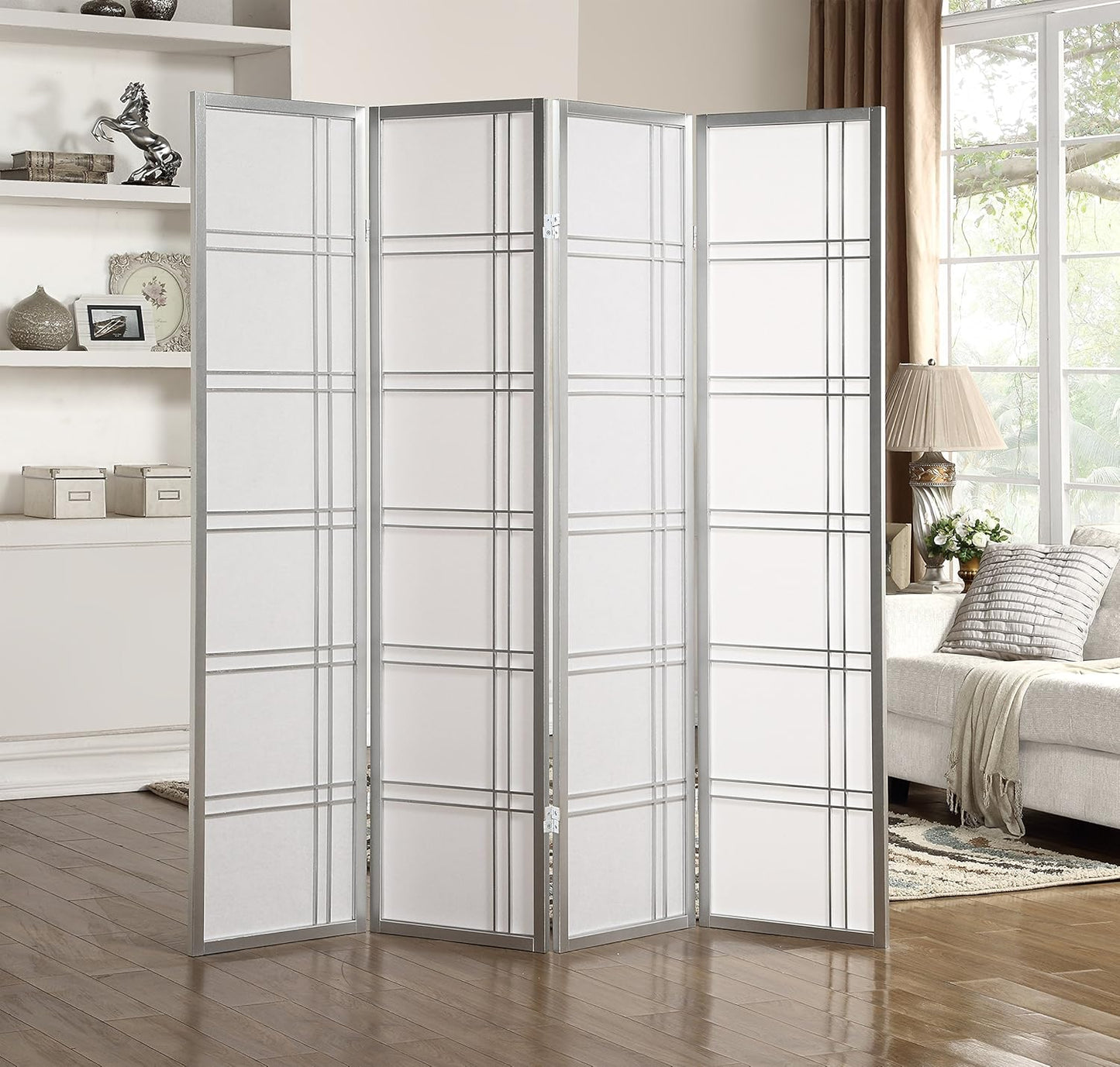 NicBex Room Divider 4 Panel Room Dividers with Paper-Looking Partition Room Dividers and Folding Privacy Screens Wall Divider for Home, Office, Room Separation,72" W x 1" D x 70" H, Silver - Lumora Desk