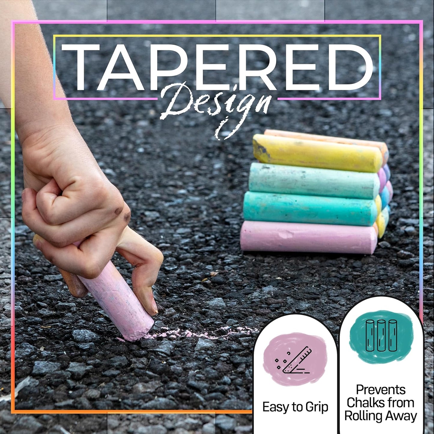 Loddie Doddie Sidewalk Chalk for Kids - 50 Count, 12 Multicolor Jumbo Sticks - Non-Toxic & Washable Bulk Chalk Pack in Reusable Bucket - Easy Grip for Vibrant Outdoor Kids Activities