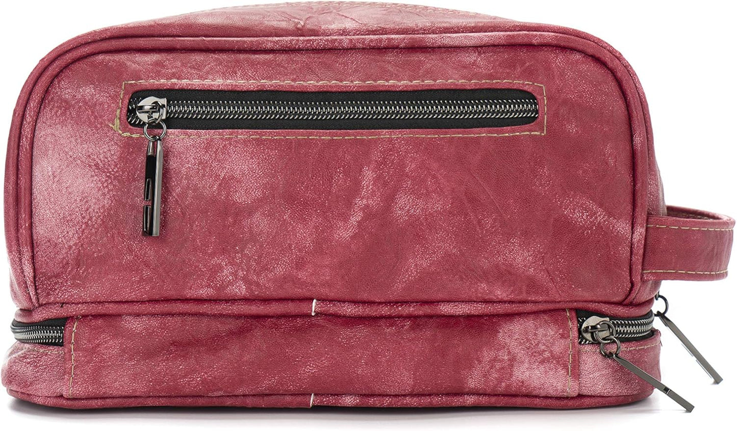LVLY Toiletry Travel Bag for Men - Large Leather Dopp Kit - Mens Toiletries Bathroom Organizer (Red)