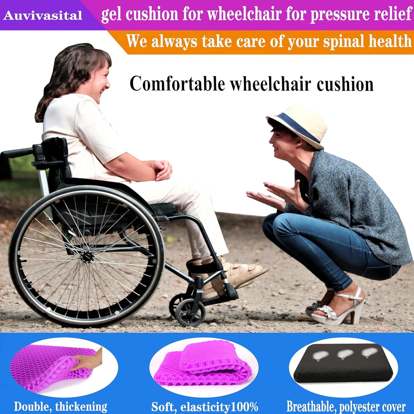 Plus Size Gel Seat Cushion for Long Sitting, Extra Large and Thick, Gel Cushion for Back, Hip, Sciatica, Tailbone Pain Relief, Use for The Office, Wheelchair, Car, Recliner, Stadium, Kayka.(Rose red)