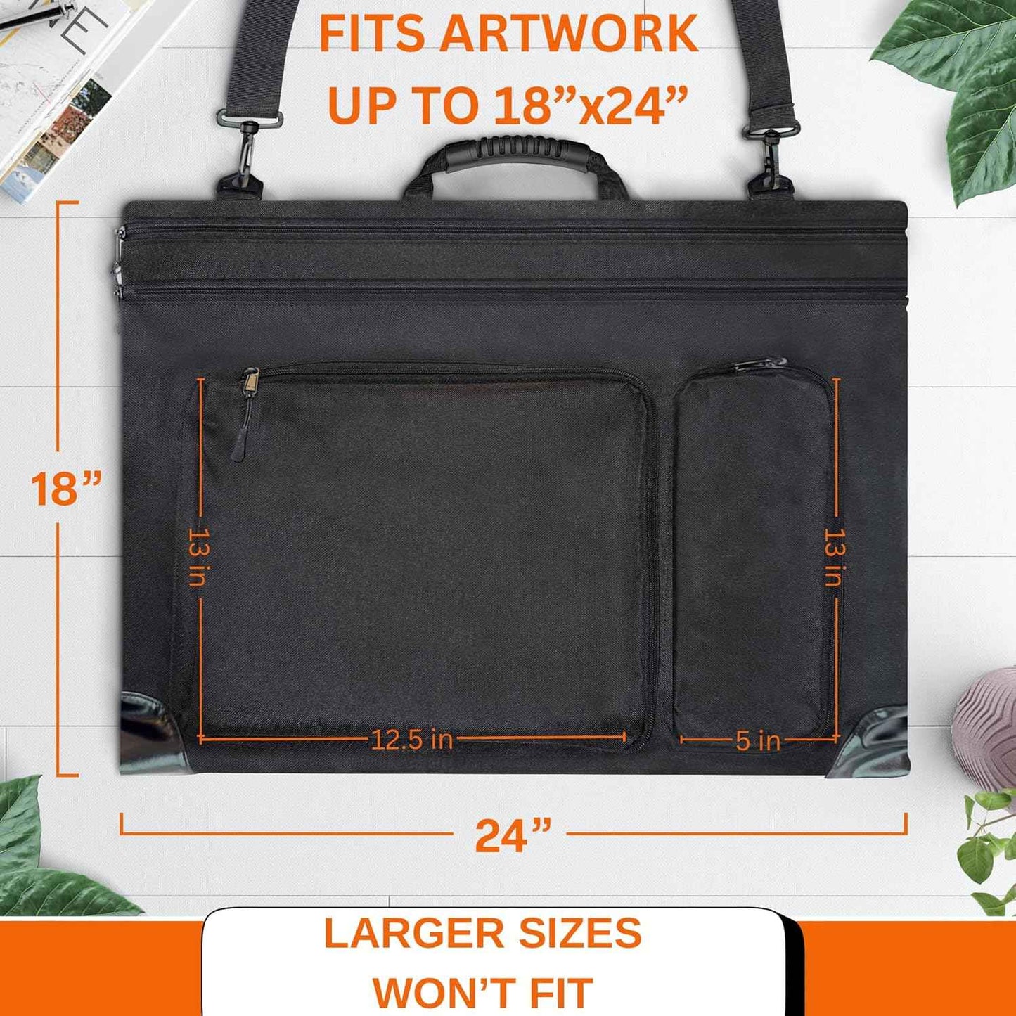 Art Portfolio Bag Fits18 x 24 Inches Artwork– Lightweight Waterproof Artist Portfolio Case with Shoulder Strap 4 Pockets, Reinforced Corners, Art Folder for Artwork, Posters, Sketches & Drawings