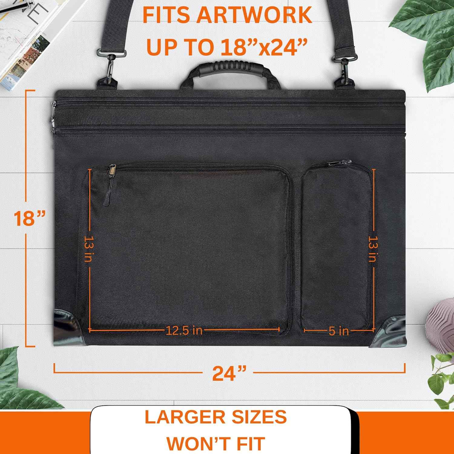 Art Portfolio Bag Fits18 x 24 Inches Artwork– Lightweight Waterproof Artist Portfolio Case with Shoulder Strap 4 Pockets, Reinforced Corners, Art Folder for Artwork, Posters, Sketches & Drawings