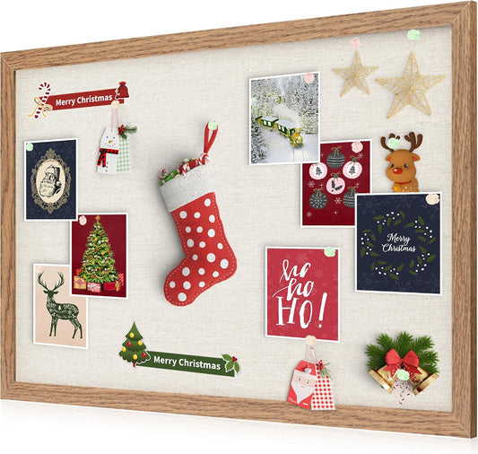 Cork Board Bulletin Board 18" x 24", Large Linen Corkboards with Frame for Walls, Cute Picture Display Pin Board Vision Board for Room School Office Bedroom 20 Pushpins Carbonized Black - Lumora Desk
