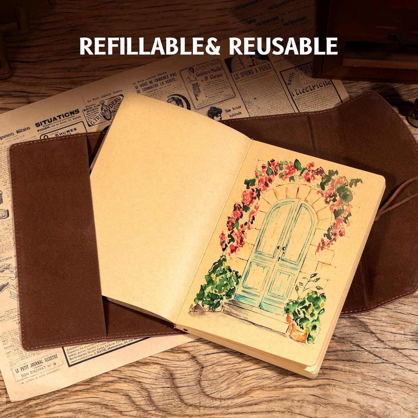 Vintage Leather Journal for Women Men, Junk Journal Notebook Soft Cover, Book of Shadows Journals for Travel Diary Scrapbook Sketchbook Journaling Writing, Brown