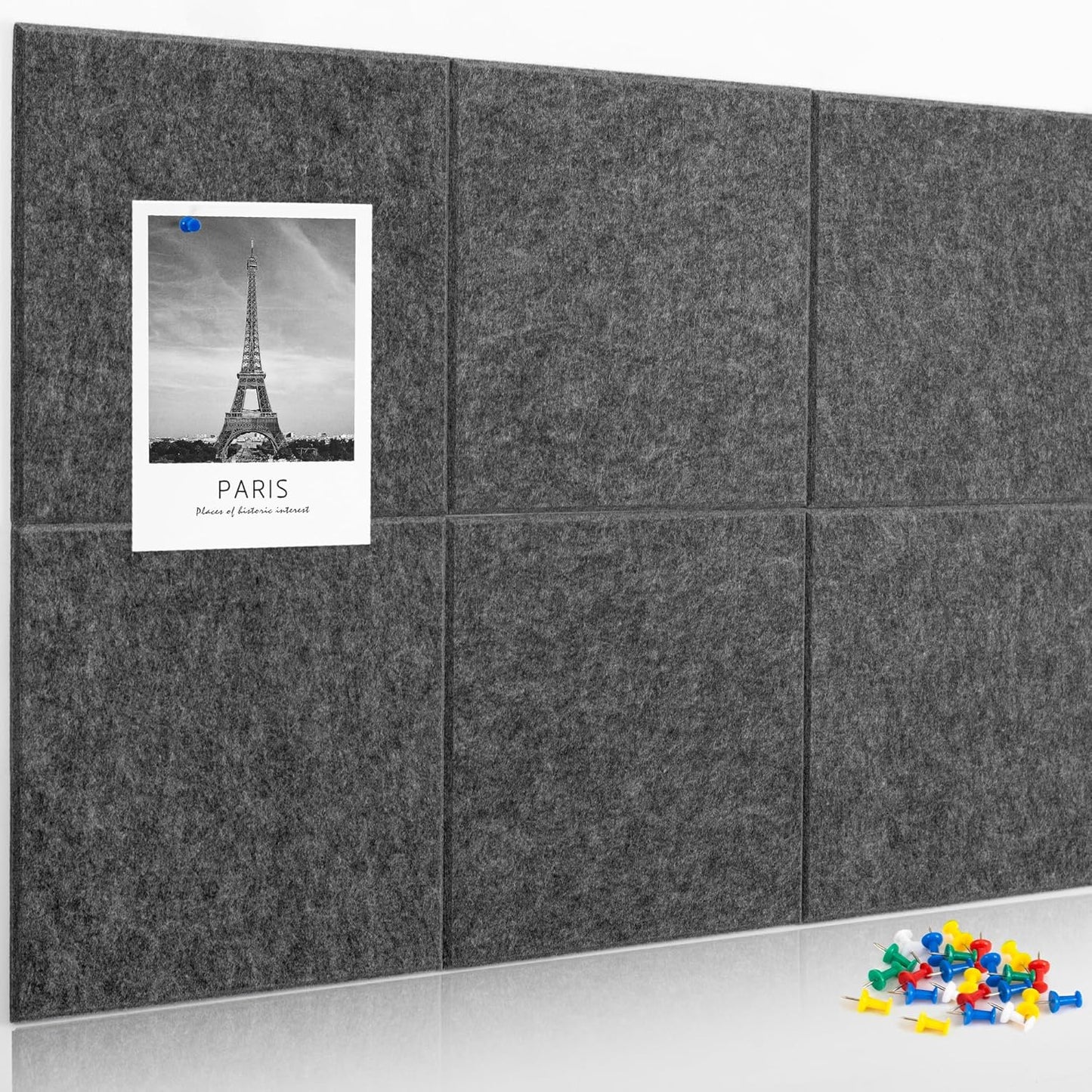 AKTOP Cork Board Bulletin Board 24"x36", 6 Pack Removable Felt Cork Board Tiles for Wall, Large Corkboard Notice Pin Board for Office, School & Home,24 Safe Adhesive Tabs, 20 Push Pins, Dark Grey - Lumora Desk