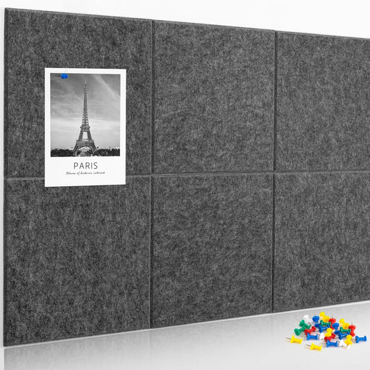 AKTOP Cork Board Bulletin Board 24"x36", 6 Pack Removable Felt Cork Board Tiles for Wall, Large Corkboard Notice Pin Board for Office, School & Home,24 Safe Adhesive Tabs, 20 Push Pins, Dark Grey - Lumora Desk
