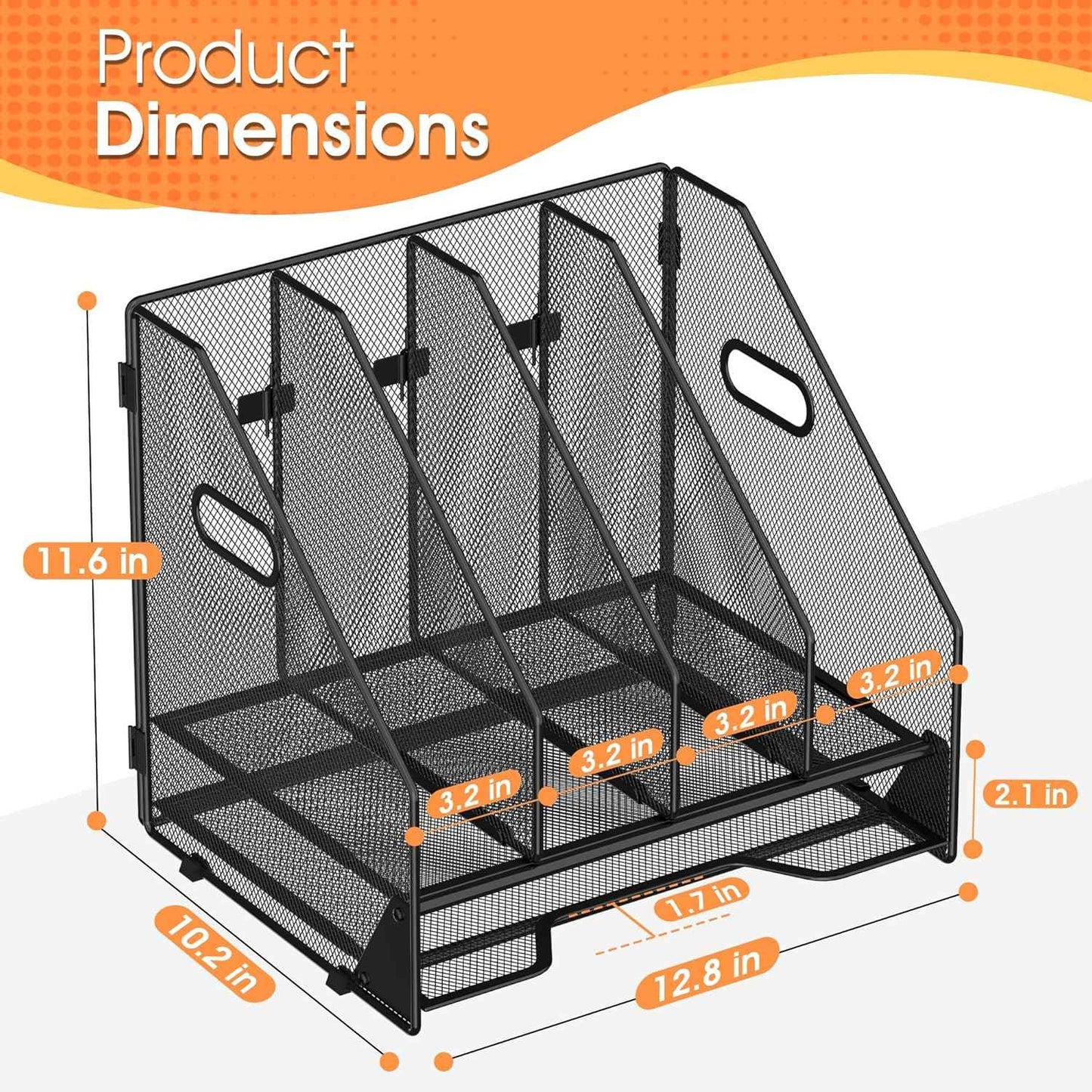 Desk File Folder Holder Organizer-4 Vertical Compartments Racks and Paper Letter Tray,Mesh Magazine File Holder Sorter,Desktop Accessories & Workspace Organizers for Home,Office,School-Black