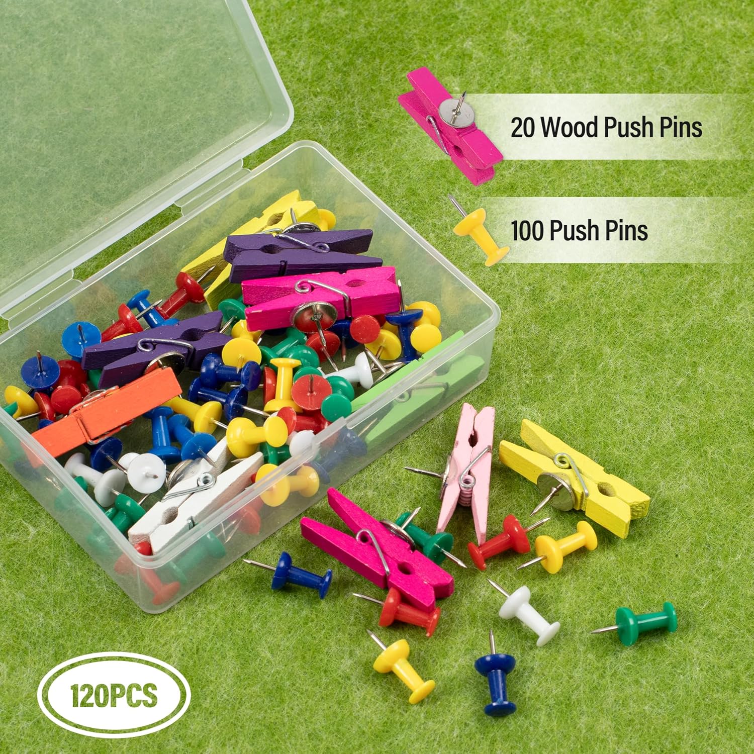 AKTOP Cork Bulletin Board 12x12, 1/2" Thick Felt Cork Board Tiles 12 Pack, Small Square Pin Board for Wall, Self Adhesive Corkboards with 120 Push Pin Wood Clips for School, Home & Office, Green - Lumora Desk