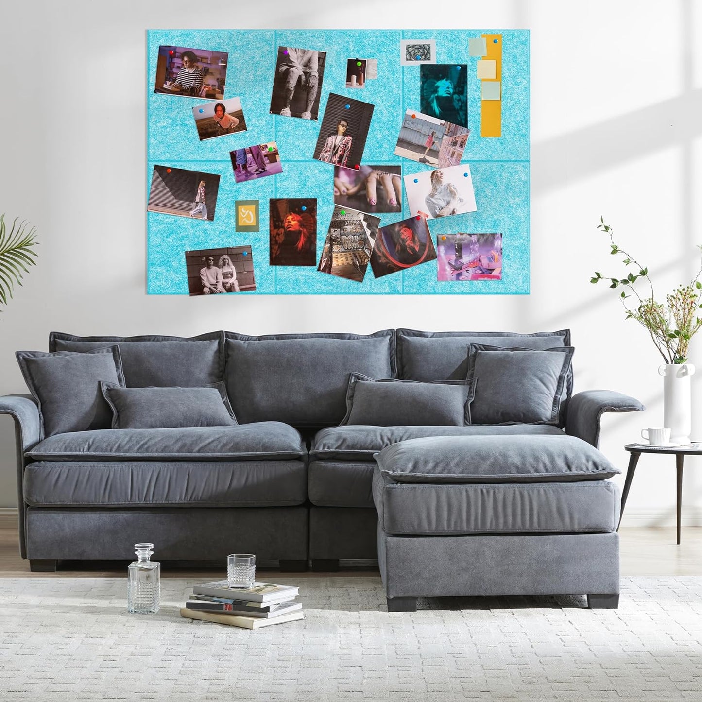 AKTOP Cork Board Bulletin Board 24"x36", 6 Pack Removable Felt Cork Board Tiles for Wall, Large Corkboard Notice Pin Board for Office, School & Home,24 Safe Adhesive Tabs, 20 Push Pins, Baby Blue - Lumora Desk