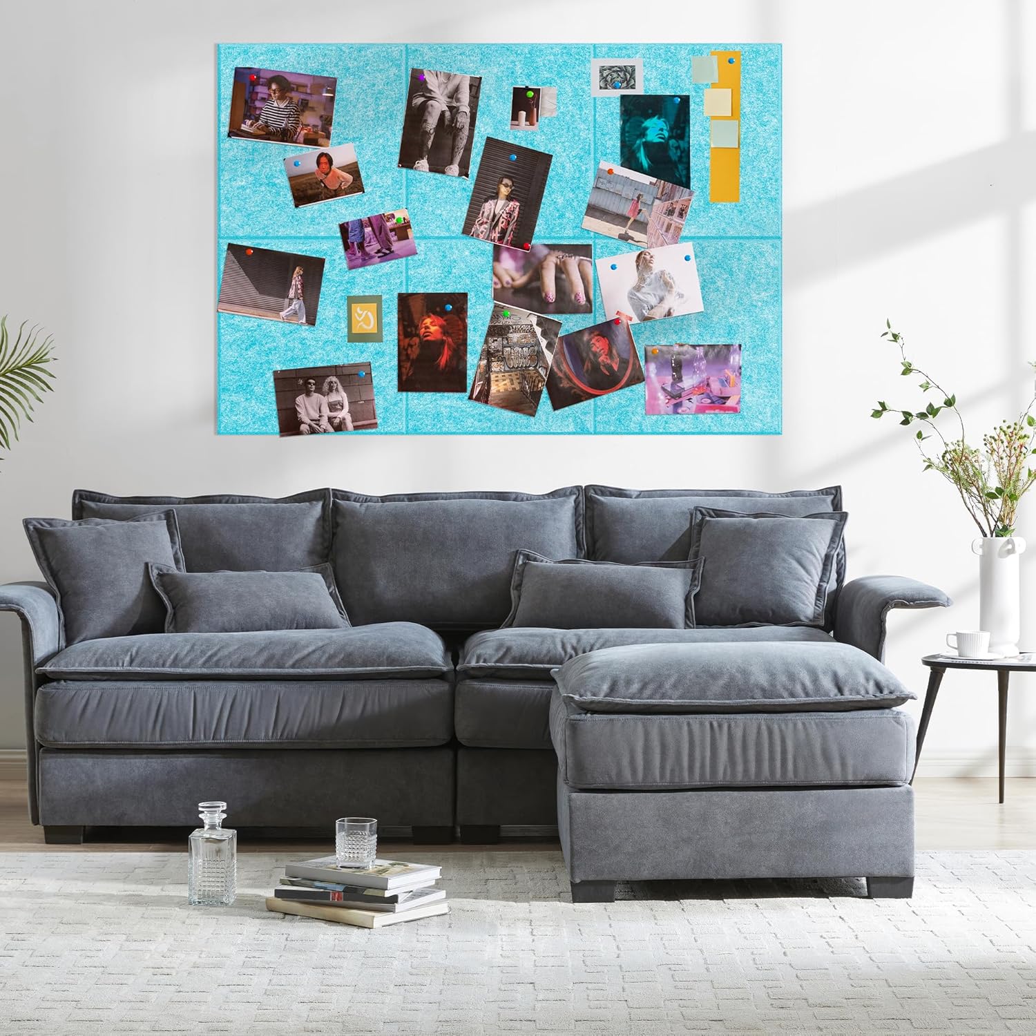 AKTOP Cork Board Bulletin Board 24"x36", 6 Pack Removable Felt Cork Board Tiles for Wall, Large Corkboard Notice Pin Board for Office, School & Home,24 Safe Adhesive Tabs, 20 Push Pins, Baby Blue - Lumora Desk